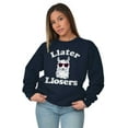 thumbnail image 3 of Llater Losers Nerdy Geeky Cute Llama Unisex Plus Fleece Graphic Sweatshirt Brisco Brands 3X, 3 of 5