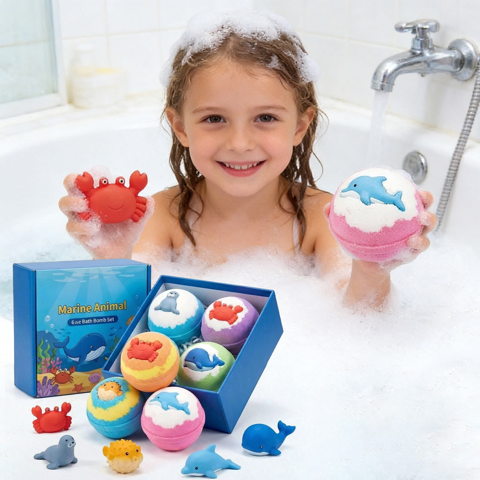 6 Pack Kids' Bath Bombs with Surprise Inside, Natural Bath Bombs with Toys, Organic Fizzing Bath Balls for Birthday Presents, Party Favors and Relaxing Bath Time