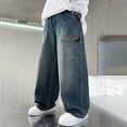 thumbnail image 2 of NIEWTR Boys Baggy Jeans for Kids Teen Straight Wide Leg Pants Y2K Loose Elastic Waist Denim Streetwear Trousers with Pockets（Blue,10-12 Years), 2 of 7