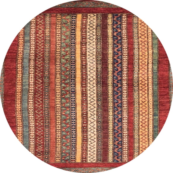Ahgly Company Machine Washable Indoor Round Abstract Red Area Rugs, 5' Round