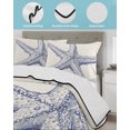 thumbnail image 3 of Quilts Queen Size Bedding Set, Blue Starfish Coastal Reversible Summer Quilt 3 Pieces, Summer Beach Nautical Beige Lightweight Bedspreads Coverlets with 2 Pillow Shams for All Seasons, 3 of 5