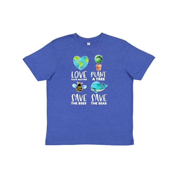 Inktastic Earth Day Plant a Tree Save the Bees Save the Seas Love Your Mother Earth Youth T-Shirt