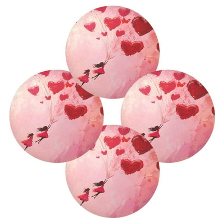 

WOBOGO Release Red Heart Balloon Round Placemats Set of 4 Heat Resistant Washable Kitchen Table Decorations 15.4in