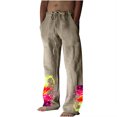thumbnail image 2 of Lilgiuy Men's Summer Cotton Linen Wide Leg Pants Printed Lace Up Leisure Sports Holiday Pants Performance Series Extreme Comfort Cargo Pant, 2 of 5