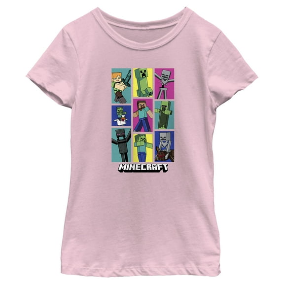 Girl's Minecraft Boxed Mobs Graphic Tee Light Pink X Large