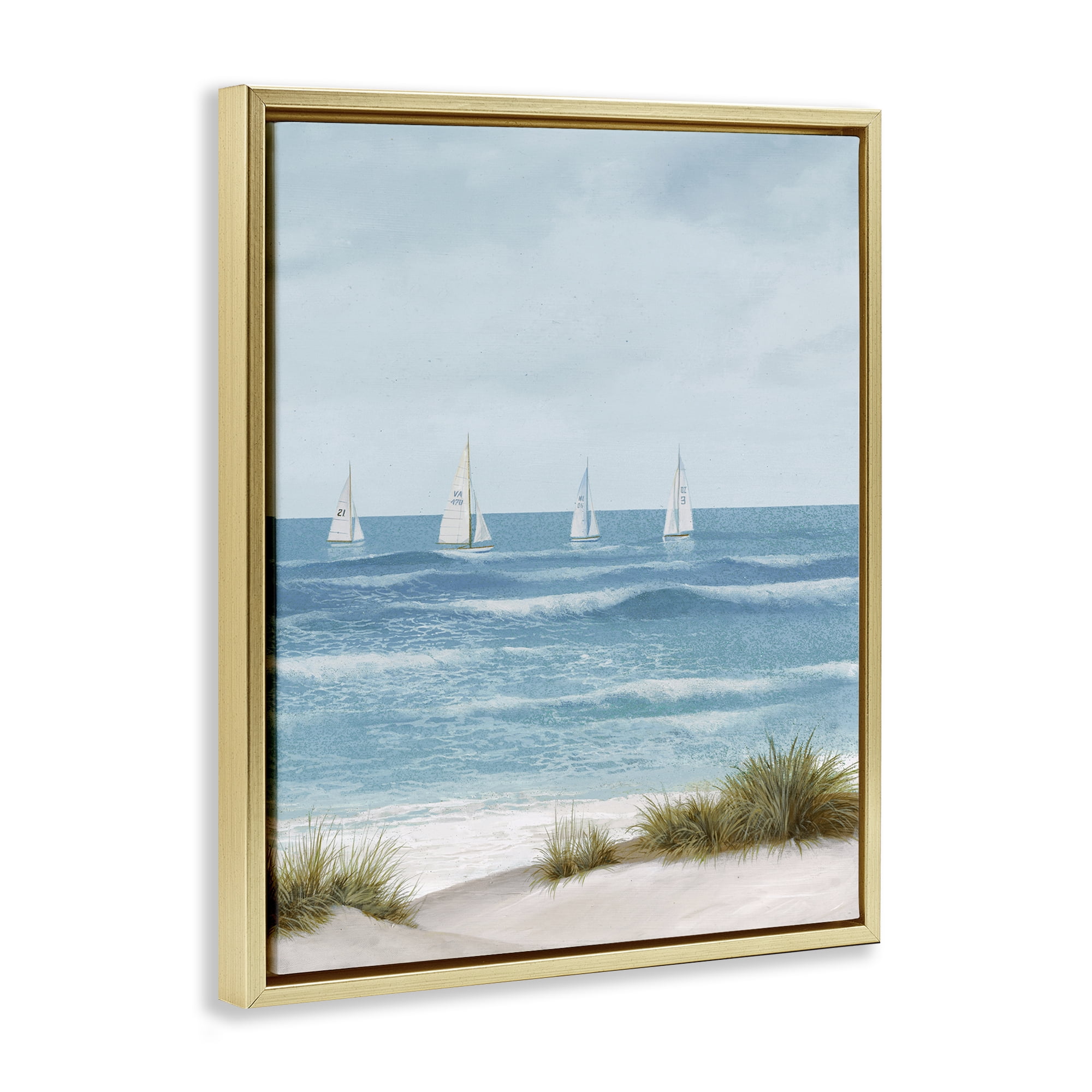 Stupell Industries Boats Sailing Away Gold Framed Floater Canvas Wall Art, design by Lorenzo Collective