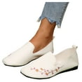 thumbnail image 6 of SYMOID Womens Comfortable Slip-on Loafers - White Floral Embroidery Flat Heel Pu Shoes, Durable Easy To Clean Casual Office Footwear for Ladies,Size 40, 6 of 9