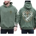 thumbnail image 3 of Camo Cross Hunting Double-Sided Hoodie – Outdoor Christian Faith Hoodie with Antler & Fish Graphic, Hunting Streetwear Gift for Men & Women, 3 of 7