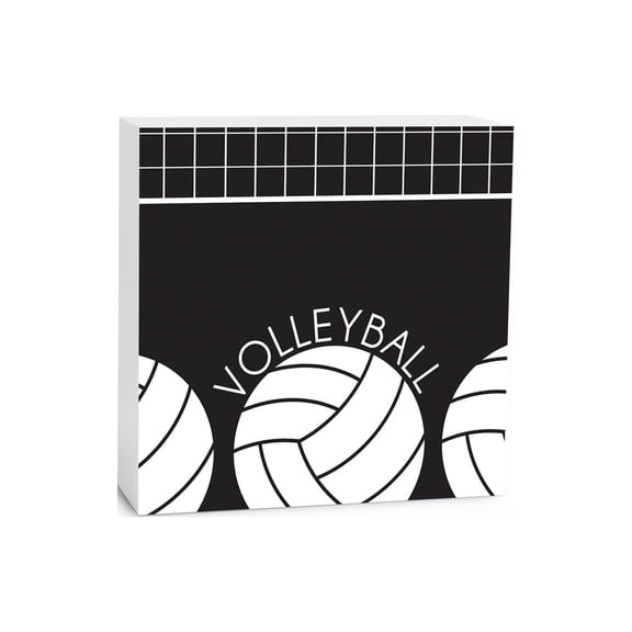 Volleyball White Net Volleyballs 5 x 5 Wood Tabletop Sign Plaque