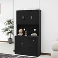 thumbnail image 4 of MAYEERTY 71-Inch Kitchen Pantry Storage Cabinet, Freestanding Hutch with Microwave Countertop 6 Doors 1 Drawer Black, 4 of 6
