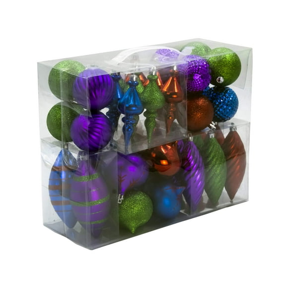 40 Pack Blue, Purple, Green, and Red Assorted Ornaments