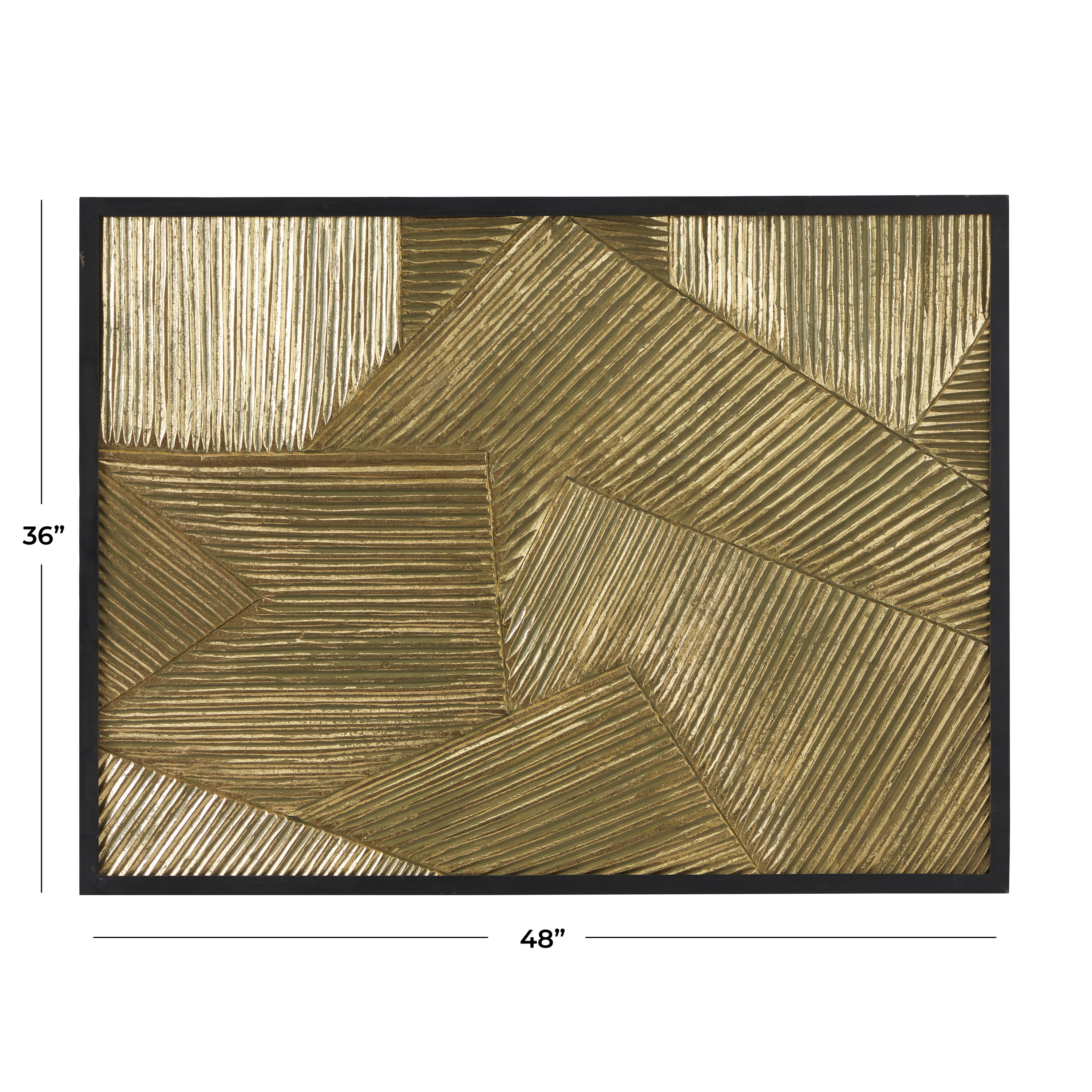 DecMode Gold Wood Carved Radial Geometric Wall Decor with Black Frame