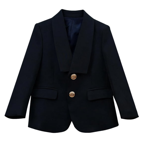 Girls Black Shawl Collar Blazer 100% Cotton, Formal Wedding Church Coat for Kids to Kids 2-12 Years,Size 7-8 T