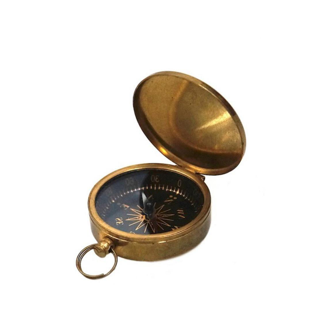 Antique Finish Brass Compass With Lid Nautical Marine Old Vintage Pocket Style 