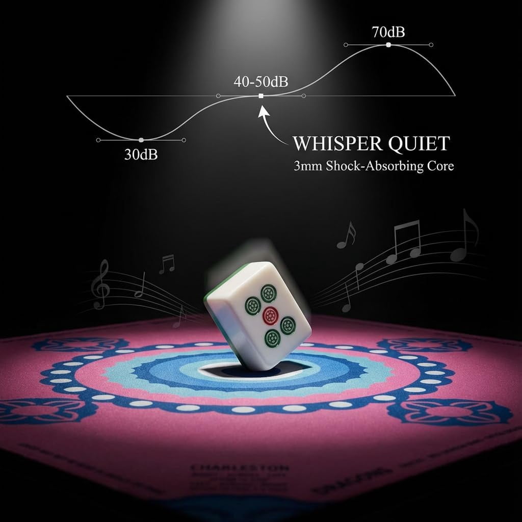 Mahjong Mat for Table – Non-Slip, Noise-Reducing & Silent Neoprene Game Mat, No Fold Marks,Ready to Use, Cover with Rules – Portable Mahjong (Pastel Pink)