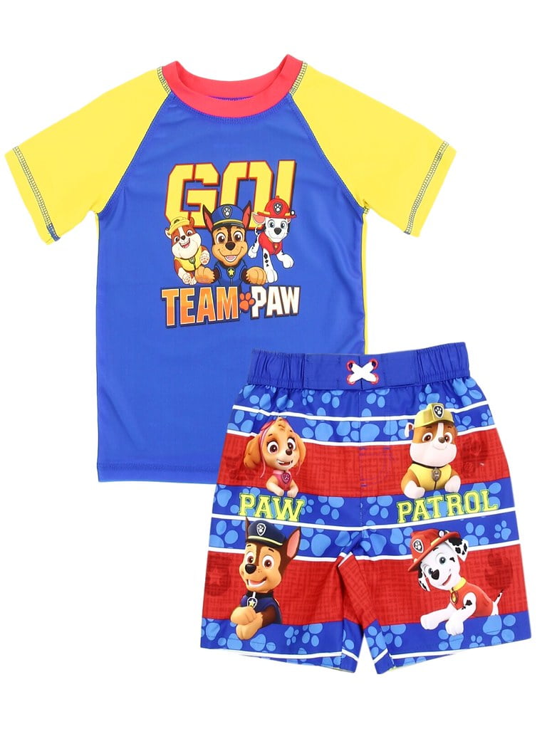 paw patrol swim trunks and rash guard