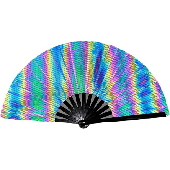 for Boots on The Ground Fan, for Boots on The Ground Hand Fan, Iridescent Clack Hand Fan, Large Holographic Folding Hand Fan, Foldable Craft Holding Laser Colors Hand Fan for Line Dancing (X)