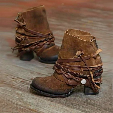 

Women s Casual Solid Color Shoes Thick Heel Round Head Boots Side Zipper Boots