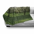 thumbnail image 2 of Tree Soft Flannel Fleece Throw Blanket, Cherry Blossoms View in Spring Season, Cozy Plush for Indoor and Outdoor Use, 50" x 60", Lime Green Dark Brown, by Ambesonne, 2 of 5
