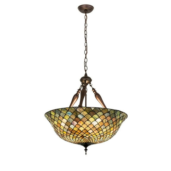 Meyda Lighting 24'W Tiffany Fishscale Inverted Pendant, Green/Blue - 31830