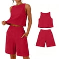 thumbnail image 6 of Costeam Womens 2 Piece Sleeveless Top and Loose Pocket Pants Set Solid Color Soft Stretch Fabric High Waist Casual Wide Leg Pant Outfit Suit, 6 of 6