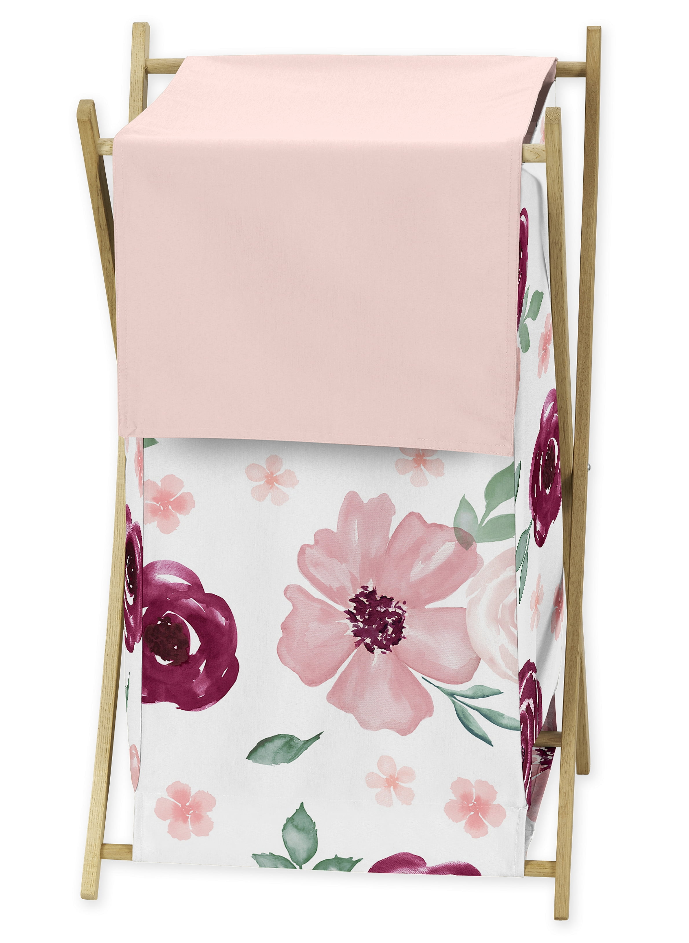 Watercolor Floral Burgundy Wine and Pink Laundry Hamper by Sweet Jojo Designs