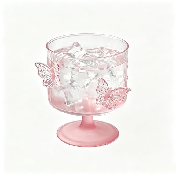 Butterfly Embossed Glass Cup 12Oz Clear Decorative Glass Goblet for Cocktail Home Tabletop Decor