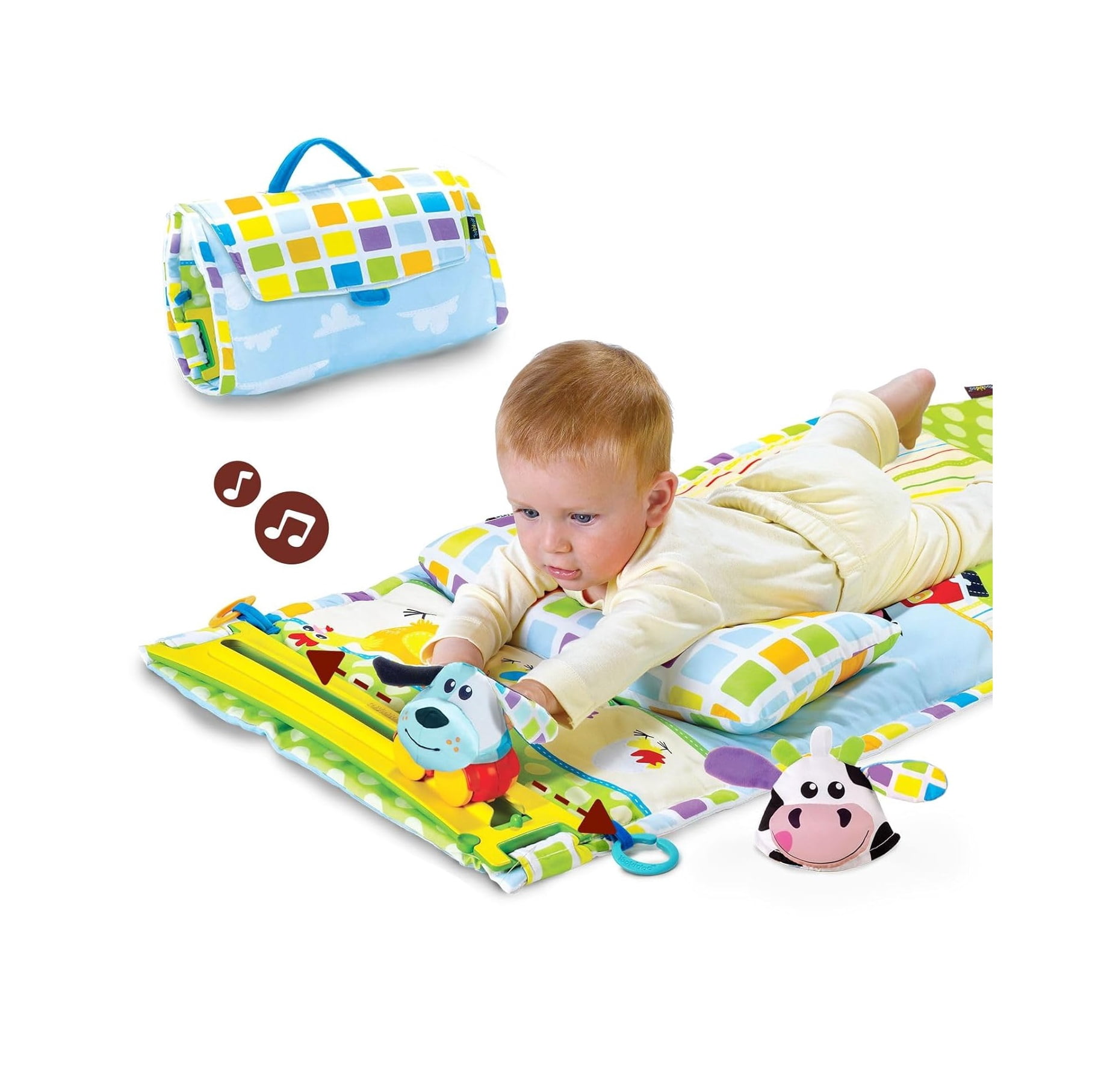 Yookidoo Baby Tummy Time Mat & Play Gym for Newborns, Spacious & Interactive, 0-12 Months