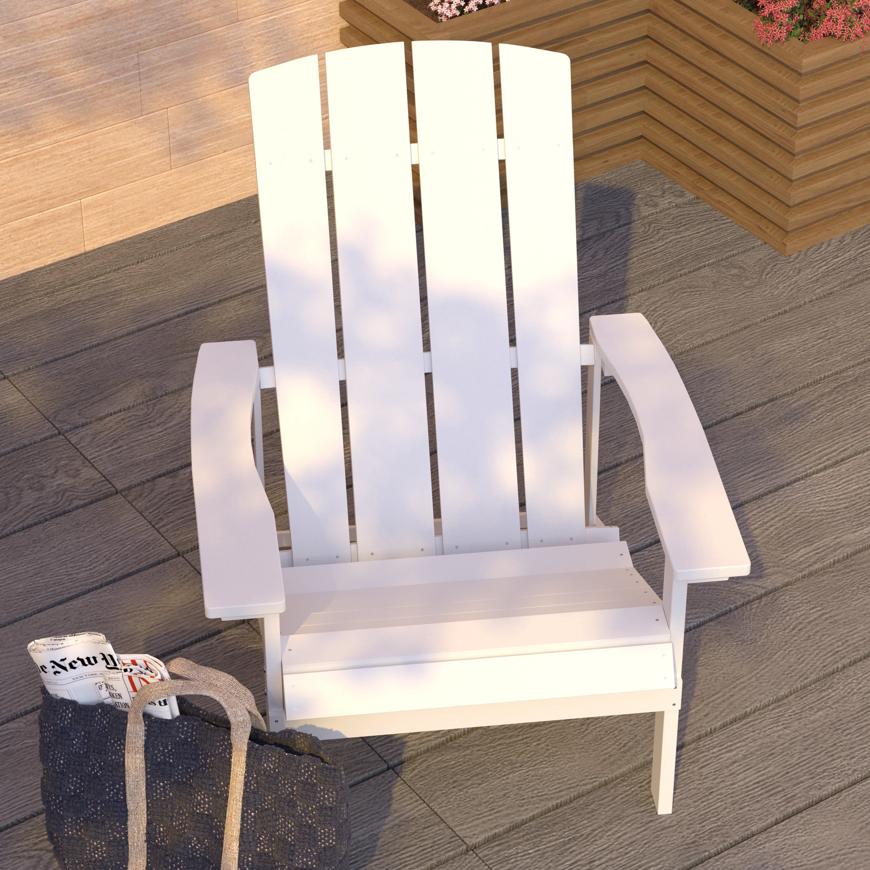 Merrick Lane All-Weather Poly Resin Wood Adirondack Chair in White