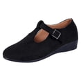 thumbnail image 3 of Rokment Wedge Dress Shoes for Women 2026 Spring Summer Fall Vintage Casual Suede Pointed Closed Toe Buckles Mid Heels Mary Jane Dressy Sandals Black Size 7.5, 3 of 5