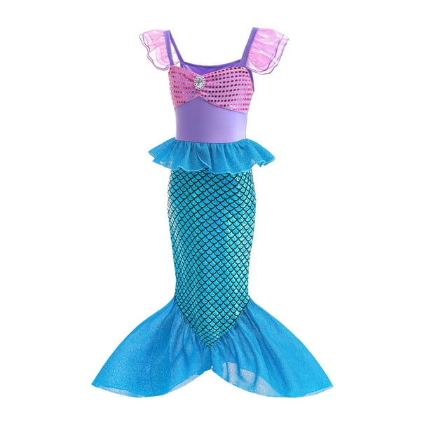 Nituyy Kids Girls Halloween Mermaid Costume Fish Scale Print Fishtail Dress For Toddler Role-Playing Party Cosplay Outfit Other 130