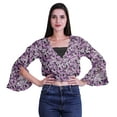 thumbnail image 4 of Moomaya Printed Womens Crop Top Wrap Style Top Wear Ruffle Long Sleeve Casual Summer Blouse, 4 of 6