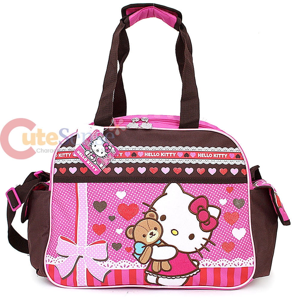 Pink And Brown Hello Kitty Teddy Bear Hug Duffle Bag Hello Kitty Travel Bag…