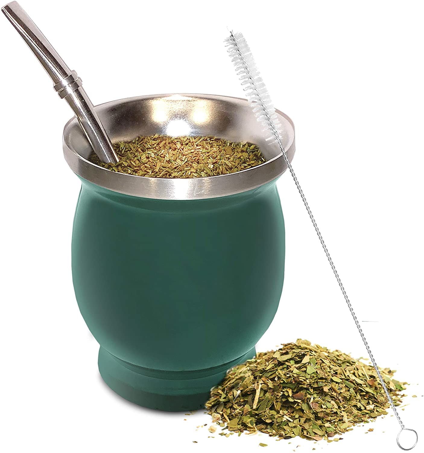 Black Bottom Silver Top Yerba Mate Gourd Mate Cup and Bombilla Mate Tea Set Yerba Mate Cup 4 Oz Yerba Mate Gourd Cup Double Walled 2 Color Stainless Steel Cup with Mate Straw