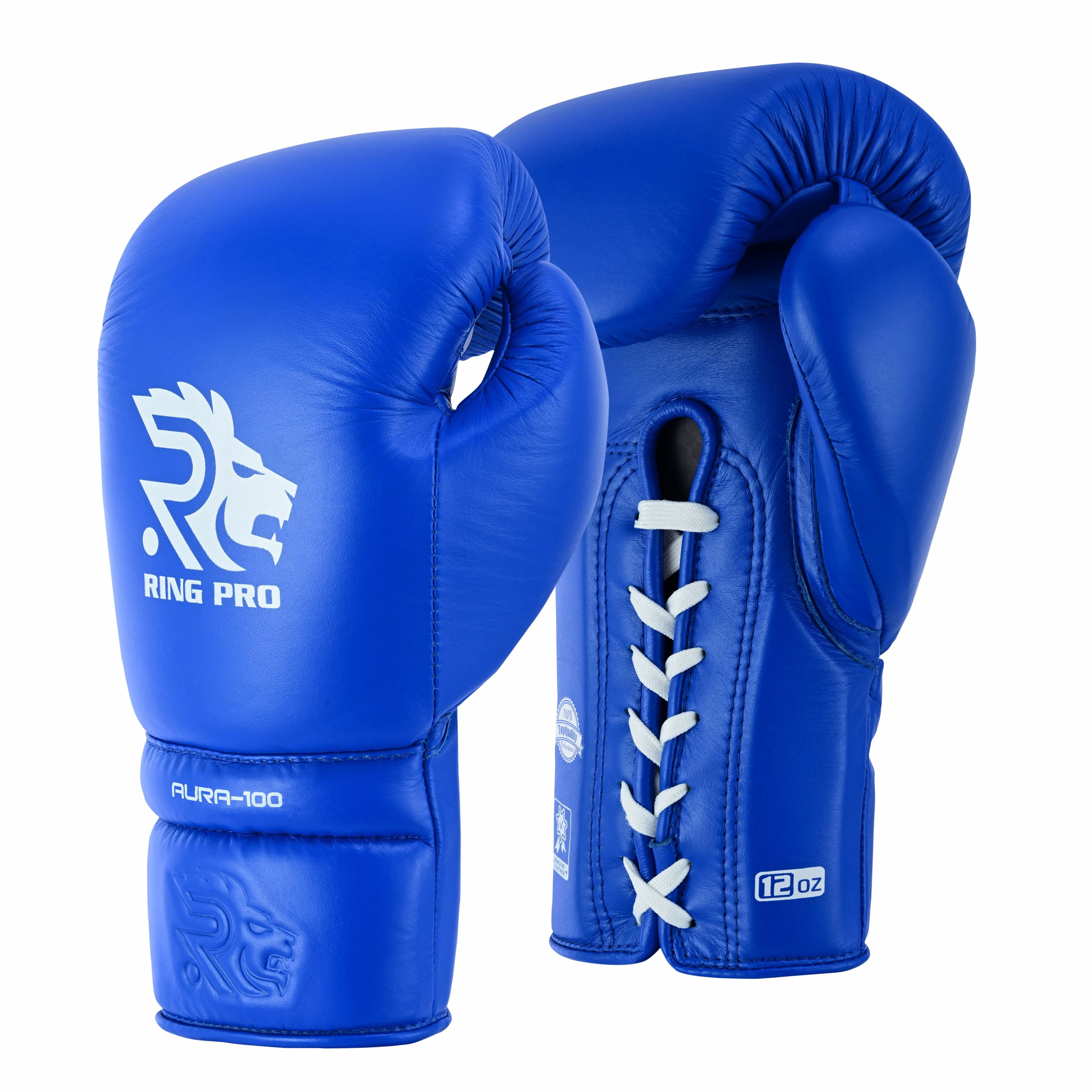 Ring Pro Sports Aura-100 Series Boxing Glove Made of Genuine Cowhide Leather for Boxing & MMA - Blue 12 oz