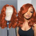 thumbnail image 4 of YSGFHGJW Headband Wig Human Hair,Women's Synthetic Natural Overstuffed Orange Medium Length Curly Hair Available Daily Wear Party And Cosplay Soft Wig,Orange, 4 of 7