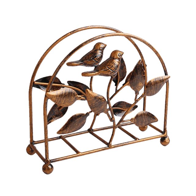 Servilletero de mesa Pájaro Independiente Soporte duradero Estante de almacenamiento Elegante dispensador de pañuelos para cocina Cafetería Mesa de Bronce Gloria Servilletero