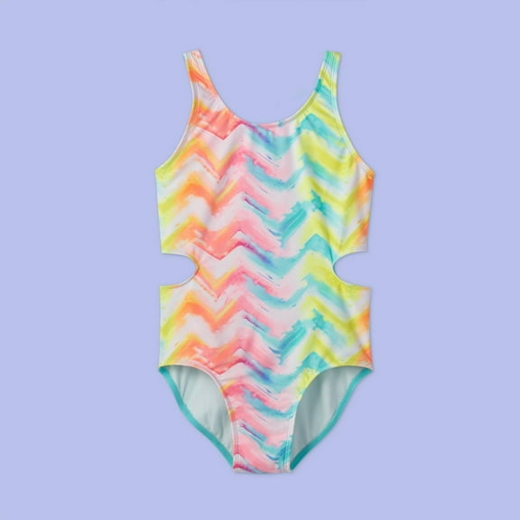 Girls' Chevron Tie-Dye One Piece Swimsuit - More Than Magic M, Green