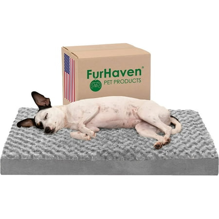 UPC: 0815181023065 | Furhaven Orthopedic Dog Bed for Medium/Small Dogs w/ Removable Washable Cover – Ultra Plush Faux Fur & Suede Deluxe Mattress – Gray  Medium Ultra Plush Curly Faux Fur (Gray) Medium Orthopedic Foam