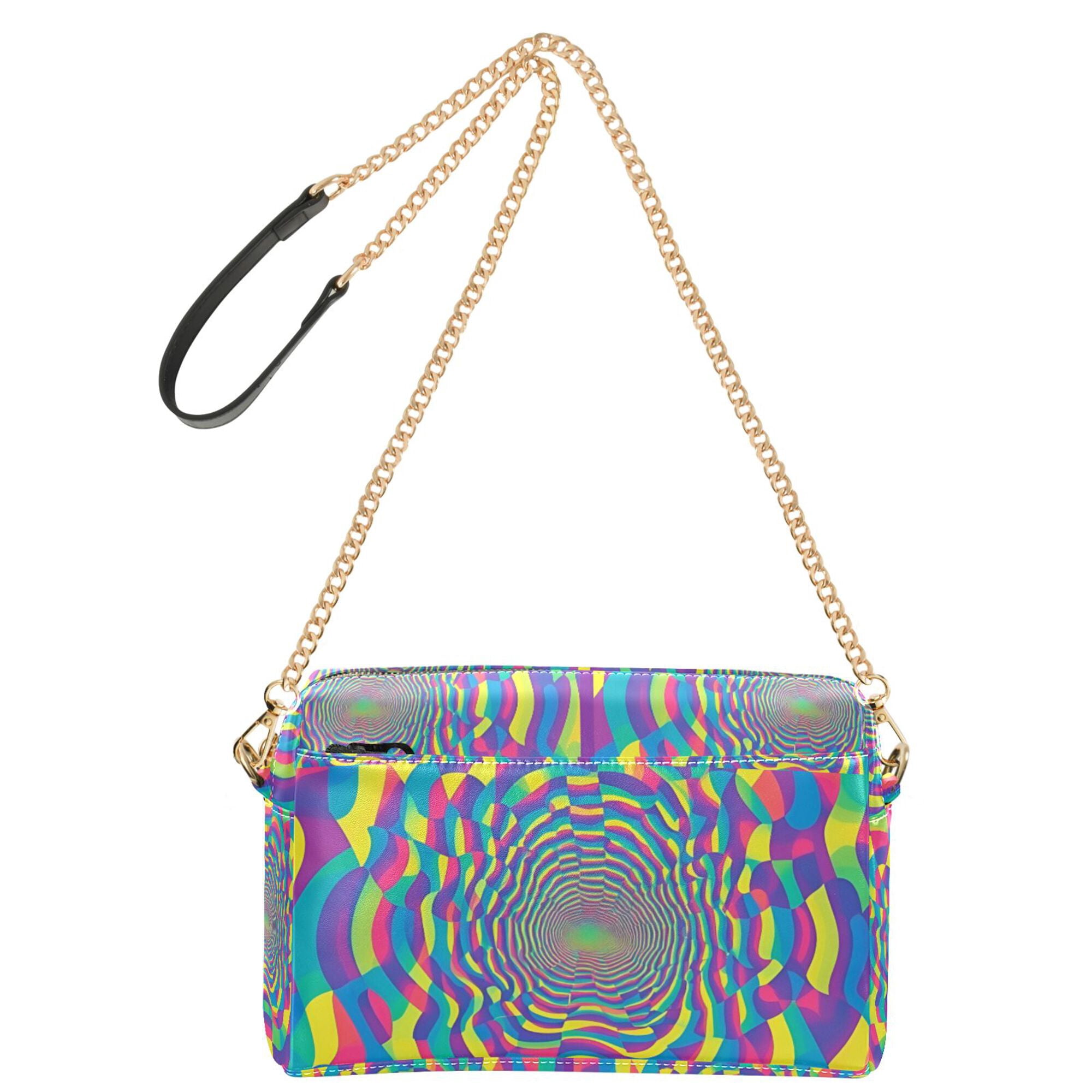 FORMRS Women Crossbody Purse with Chain Strap Vegan Leather Shoulder Handbag, Psychedelic Pattern
