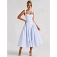 thumbnail image 6 of Women'S Summer Gingham Long Dress Corset Square Neck Lace Up Backless Casual Sundress Blue M, 6 of 8