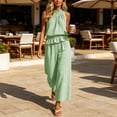 thumbnail image 2 of Lcziwo Womens Two Piece Sets Elastic Waist Ruffle Trim Tank Tops Wide Leg Pant Set Gingham Casual Beach Vacation Lounge Set Green,L, 2 of 5