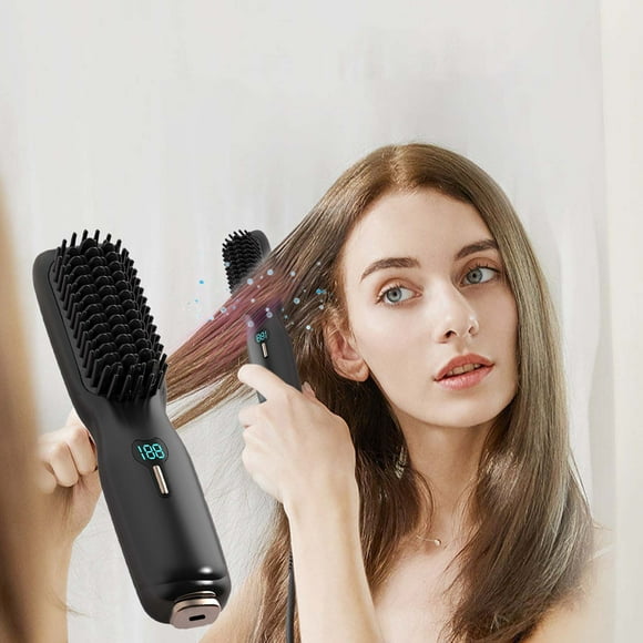Fiudx Plancha de Pelo Inalámbrica, Cepillo de Viaje Portátil, Recargable Por Usb, Calentamiento Rápido, Cabello Suave y Sin Frizz, Ideal para Mujeres, Ideal para Peinados En Movimiento.