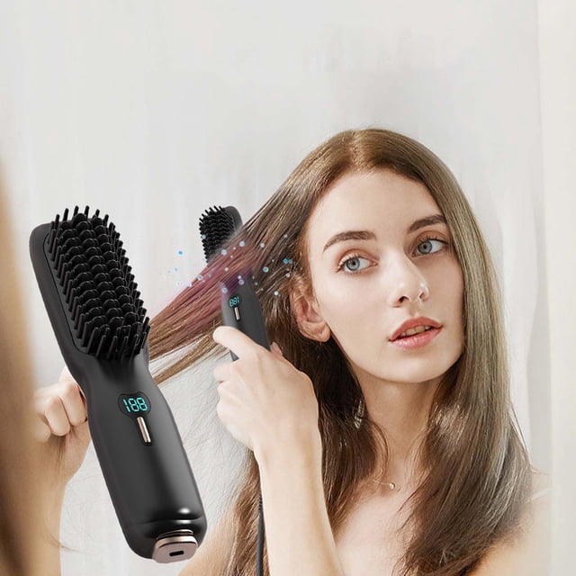 Fiudx Plancha de Pelo Inalámbrica, Cepillo de Viaje Portátil, Recargable Por Usb, Calentamiento Rápido, Cabello Suave y Sin Frizz, Ideal para Mujeres, Ideal para Peinados En Movimiento.