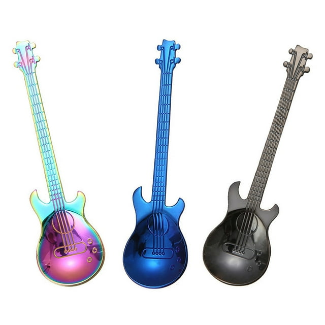 3pcs en Forme de Guitare Créative Cuillères à Mélanger en Acier Inoxydable Cuillère à Café Boire Accessoires