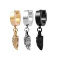 thumbnail image 3 of GKNET Small Feather Drop Dangle Hoop Earrings Surgical Steel Delicate Jewelry For Men Women-Black, 3 of 6