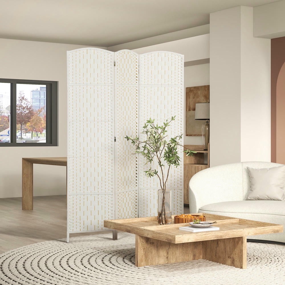 GVN Privacy Panels Decorative Privacy Fence,6' Tall Wicker Weave 3 Panel Room Divider Wall Divider, Natural Wood