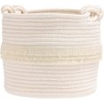 thumbnail image 1 of Woven Cotton Basket - Storage Basket with Handle and Tassel for Living Room, Bedroom or Book Storage, 1 of 4