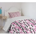 thumbnail image 4 of Ambesonne Geometric Quilted Bedspread Set 2 Pcs, Wavy Lines Funky, Twin Size, Hot Pink White Black, 4 of 6