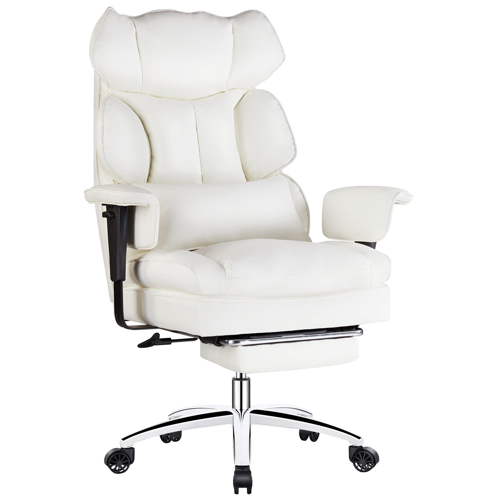 GIANNA Executive Home Office Desk Chair with Swivel Wheels, Footrest & Lumbar Support, Reclining Height Adjustable, White